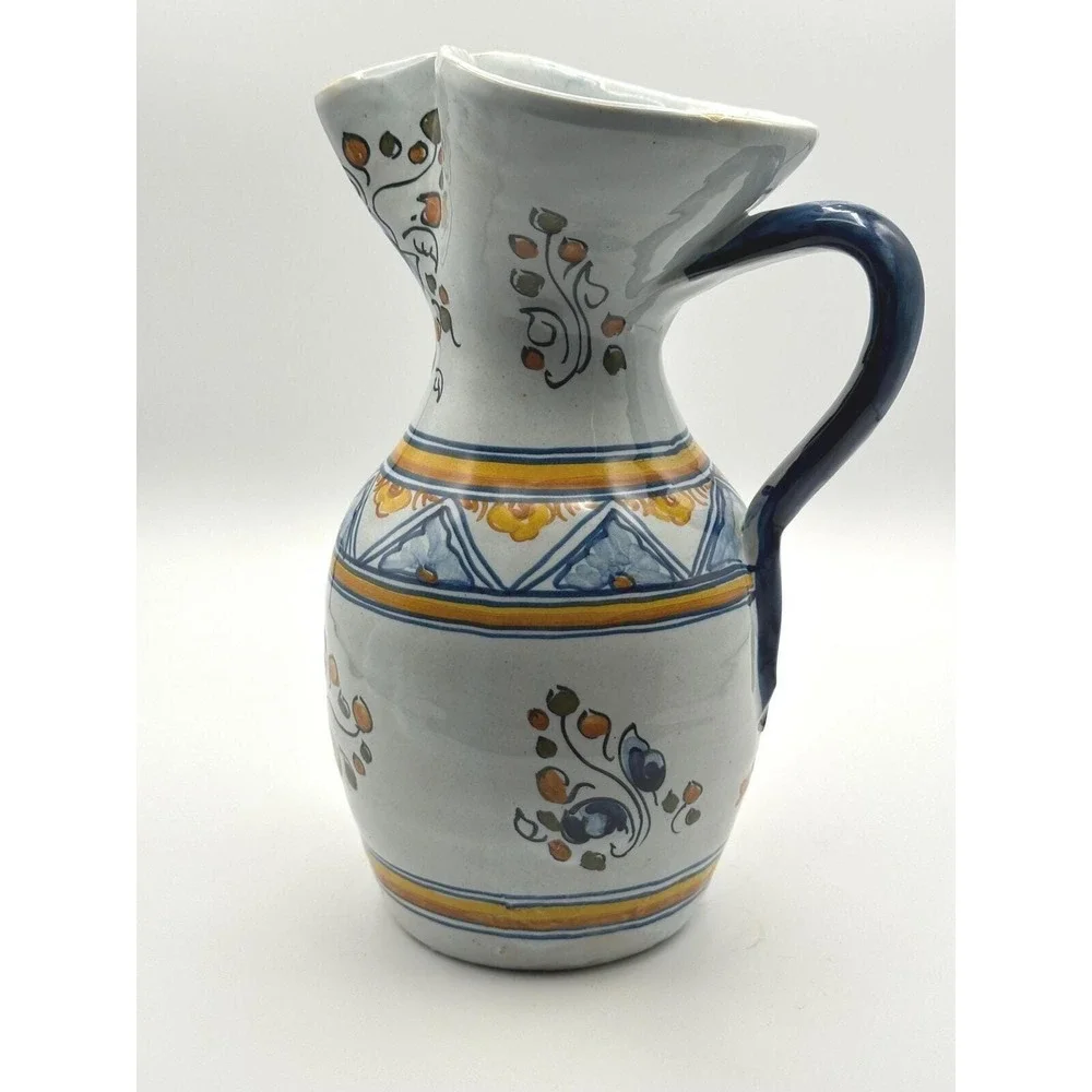 Vintage Hand-Painted Mexican Talavera Pottery Pitcher
